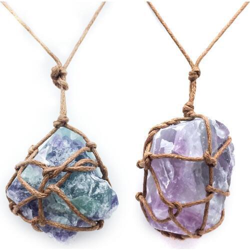 Natural Irregular Fluorite Pendant Woven Original Ore Large Granule Pendant Necklace Sweater Chain Pendant Size 26-35mm