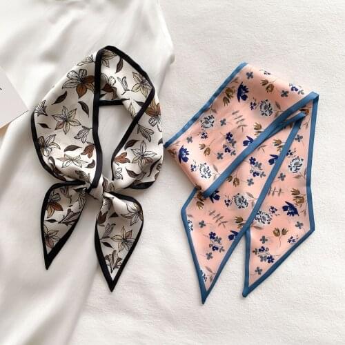 2021 Luxury Silk Scarf Women Spring Floral Print Narrow Long Scarfs Ladies Small Scarf Tying Hair Band Female