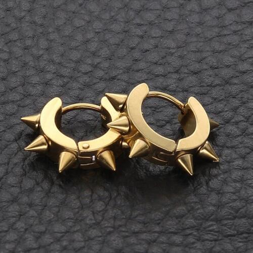 Titanium Steel Punk Rock Style Rivet Ear Studs Spike Small Hoop Circle Piercing Earrings For Women Men Cool Party Studs Earrings