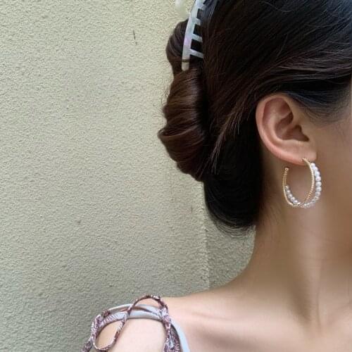 Mihan S925 needle Fashion Hoop Earrings 2021 New Design Two Row Golden Color Simulatled Pearl Earrings For Elegant Women Girl