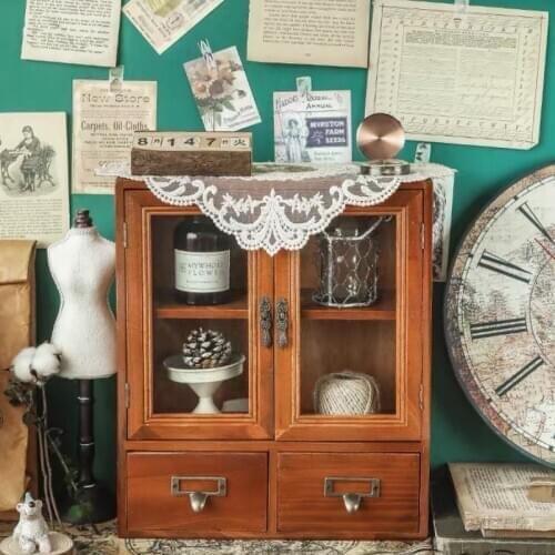 보관함 Wood Storage Box Retro Desktop Jewelry Organizer Storage Desk Toiletries Cup Holders Large Capacity Double Door Design