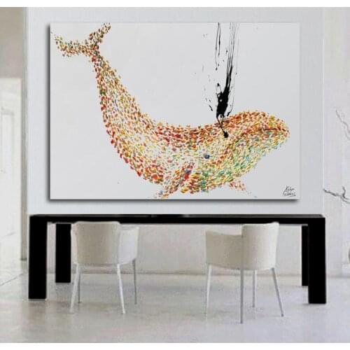 Modern art hand painted special artworks animal big whale oil painting on canvas wall art good for hone office decoration