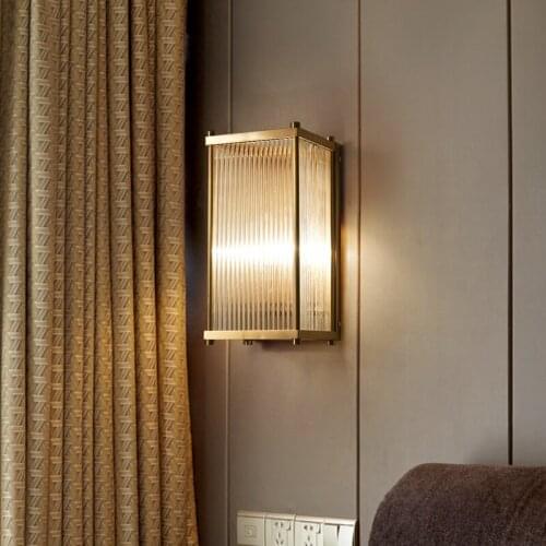 Jmzm Modern Copper Wall Lamp Living room Bedroom Study Aisle Lamp Rectangular Glass Rod Decorative Wall Light