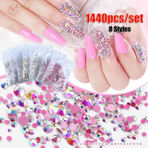 Mix Sizes 1440PCS/Pack Crystal Clear AB Color Flatback Rhinestones Nail Rhinestones For Nails DIY 3D Nail Art Decoration Gems