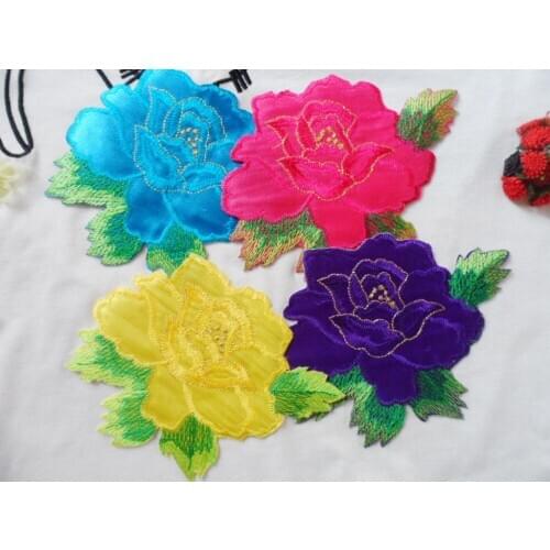 Hot fix Embroidered Iron On Patches muti color Flower Embroidery Applique Motif Badge For Clothes DIY Accessory