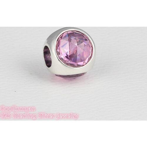 2019 Spring Pink CZ Radiant Droplet Faceted Charms Beads Fits Brand bracelets Making Authentic 925 Sterling-Silver-Jewelry