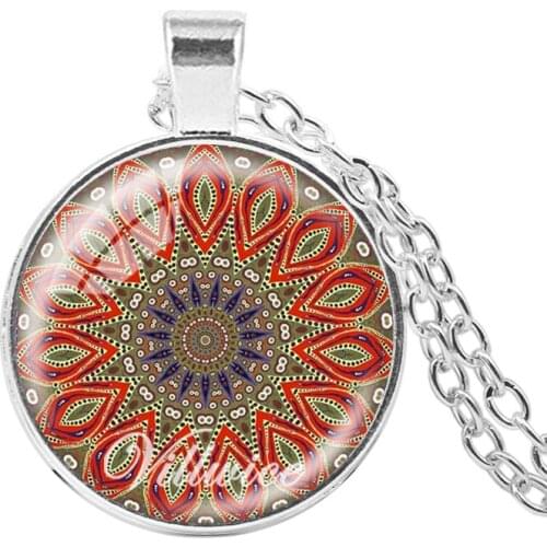 VILLWICE New Handmade Henna Yaga Mandala Necklace Glass Dome Sacred Geometry Chakra Pendant Religion Art Jewelry Gifts 2018
