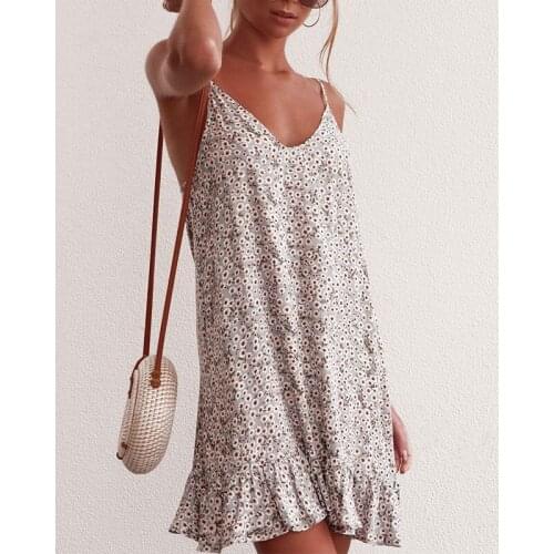 Ladies Summer Floral Sexy V-neck Sleeveless Suspender Skirt Casual Loose Fashion Pajamas Beach Vacation Mini Skirt For Women