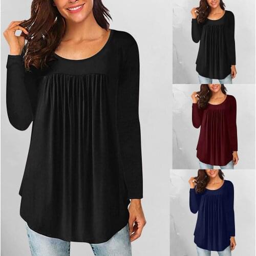 2021 Winter New Women Casual Solid Color Long Sleeve Crewneck Basic Comfy Tunic T-shirt Tees Woman clothes T-shirts