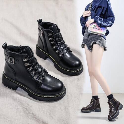 Thick-soled Martin boots womens boots winter new short boots plus velvet lace zipper boots short boots X657