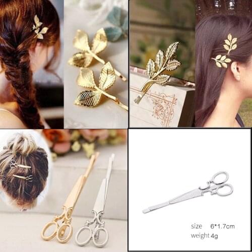 MISANANRYNE Women Hair Styling Tools Alloy Delicate Lightweight Headwear Scissors Shape Hair Clip Leaf Side Clip
