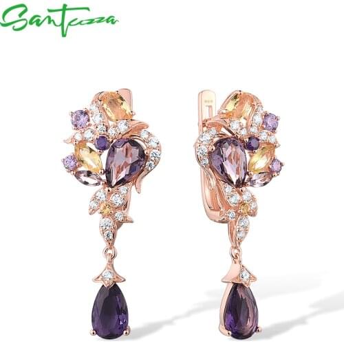 SANTUZZA 925 Sterling Silver Earrings For Women Colorful Gemstone Water Drop Earrings серьги 2021 тренд Glamorous Fine Jewelry