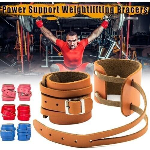 1 Pair Wrist Brace Weightlifting Winding Bracers PU Leather Strength Training Support WHShopping