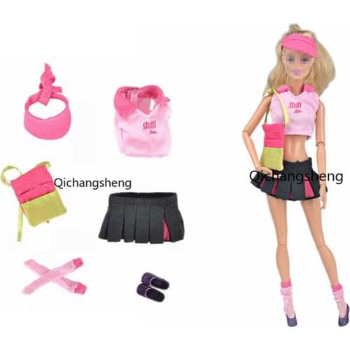 11.5" Fashion Pink Crop Tops Doll Clothes For Barbie Accessories Shirt Tank Shirt Hat Socks Shoes 1/6 Outfits For Barbie Clothes