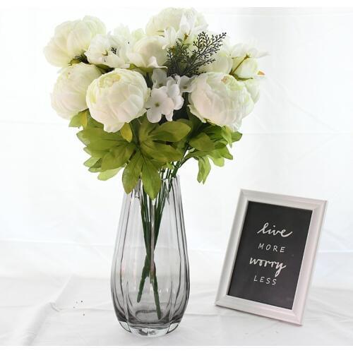 30cm 13pcs White Silk Bride Bouquet Peony Artificial Flowers for Wedding Home Faux Flowers Decoration Fake Peony