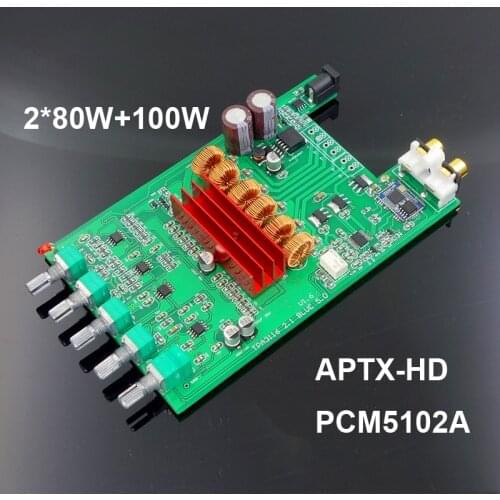 2*80W+100W Bluetooth 5.0 APTX-HD TPA3116D2 Power Amplifier Board 2.1 TPA3116 PCM5102A DAC Audio NE5532 Equalizer Class D Amp