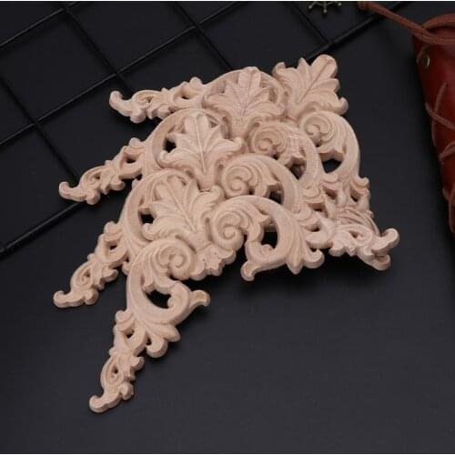 4Pcs/set Wood Carved Corner Onlay Applique Unpainted Frame Cupboard Cabinet Decal For Home Furniture Decoration 12x12cm