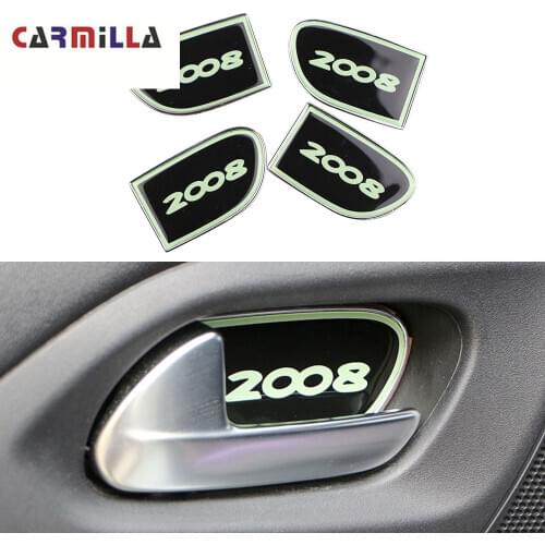 4 Pcs/Set Car Inner Door Handle Bowl Sticker for Peugeot 2008 2014 - 2019 Car Interior Accessories Luminous Hand Bowl Trim