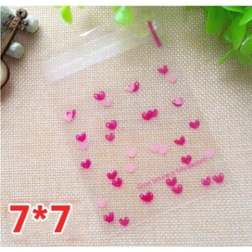 7cm 100pcs/lot Cookie Package Bags with Pink Heart Printed Plastic Snacks Bags for Biscuits Baking DIY Party Candy Bags Pouches