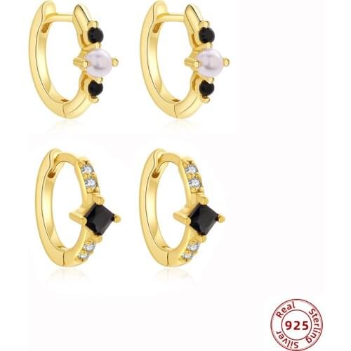 925 Sterling Silver Small Circle Hoops with Luxury Zircon Crystal Pearl for Women Girls Charm Tiny Huggie Wedding Jewelry Gift