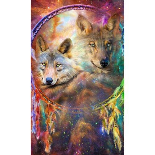 JMINE Div 5D Dream Catcher Feathers Wolf Full Diamond Painting cross stitch kits art Animal 3D paint by diamonds