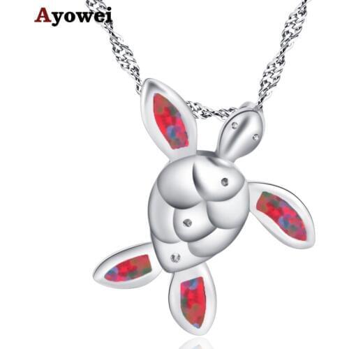Ayowei Turtle Shaped 925 Silver Covered Red Opal Anniversary Gift Necklace pendant Fashion Jewelry OP844A