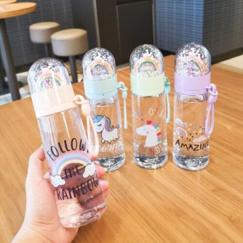 Water Bottle Cute Unicorn Creative Micro Landscape Interesting Design Plastic Water Cup Rainbow Color Girl Portable Water Bottle