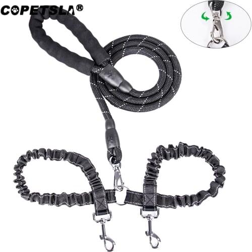Copetsla New 2 In 1 Dog Leash Double Walking Leashes Couple Black Lead Leashes For Two Dogs Pet Accessories Supplies
