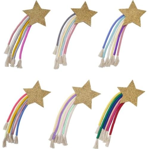 Kids Room Nursery Color Decoration Ornament Nordic Lucky Star Hand-woven Macrame Rainbow Tapestry Wall Hanging Pendant