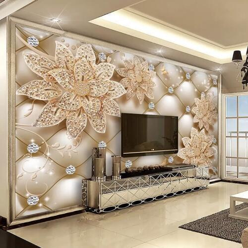 Photo Wallpaper European Style 3D Diamond Flower Jewelry Murals Living Room TV Sofa Background Wall Paper For Walls 3D Frescoes