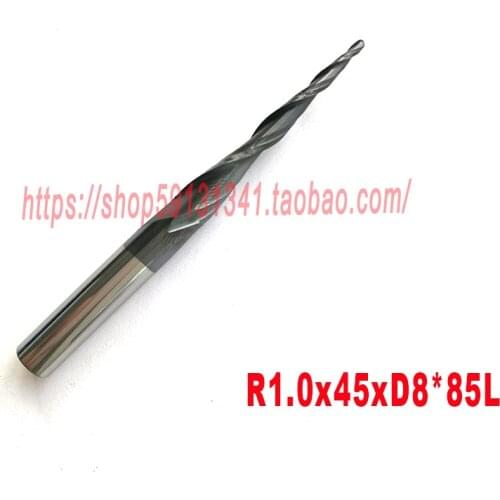 2pcs/lot R1*D8*45*85-HRC55 Tungsten solid carbide Taper Ball Nose End Mill cone milling cutter cnc router bit wood lengthen