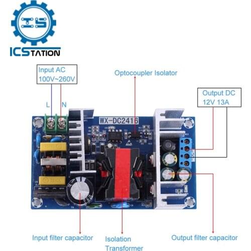 Optocoupler Isolation 150W Power Supply Step Down Module AC DC Buck Converter DC 12V 13A Voltage Converter Switching Transformer