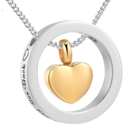KLH0001 Golden Heart Engraved Love You to the Moon Sun Back Urn Necklace for Ashes - Cremation Necklace For Women