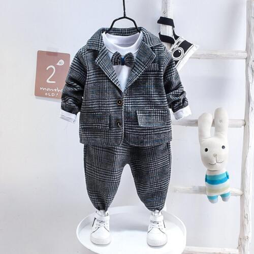 Spring Autumn Children Baby Boys Clothing Set Toddler plaid Clothes Suits Kids Gentleman suits T Shirt pants 3PCS Infant Clothes