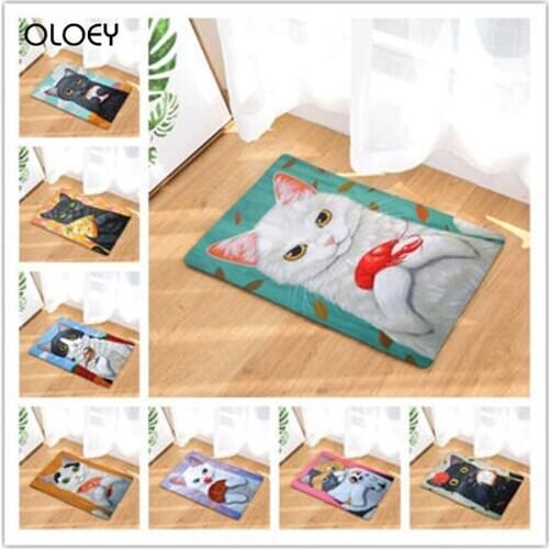 Cat Floor Mat Door Mat 40 * 60cm Flannel Bathroom Non-slip Carpet Kitchen Living Room Floor Mat Home Bedroom Decoration Floor