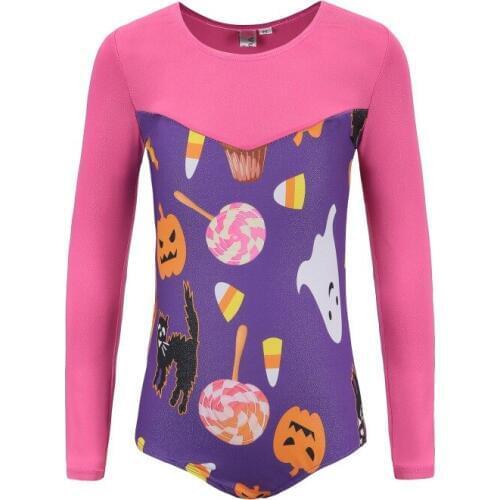 New Long-sleeved Halloween Pumpkin Head Pattern Body Suit Dance Clothes Girls Children Ballet Gymnastics Practice Clothes