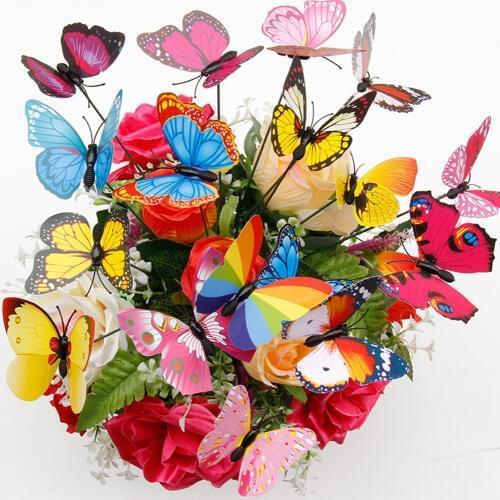 Colorful 20Pcs/pack 3D Butterfly Decorative On Sticks Home Yard Lawn Flowerpot Plant Garden Wedding Party Decoration
