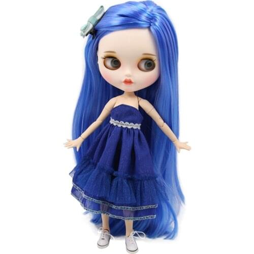 ICY DBS Blyth Doll Carved lips Pouting mouth Matte customized face Deep blue hair hair 1/6 Joint body bjd DIY toy girl gift
