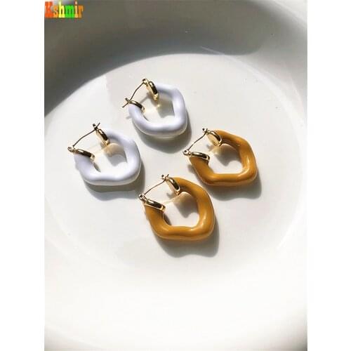 Kshmir Fashion irregular yellow earrings white retro geometric designer earrings temperament earrings jewelry gifts 2021