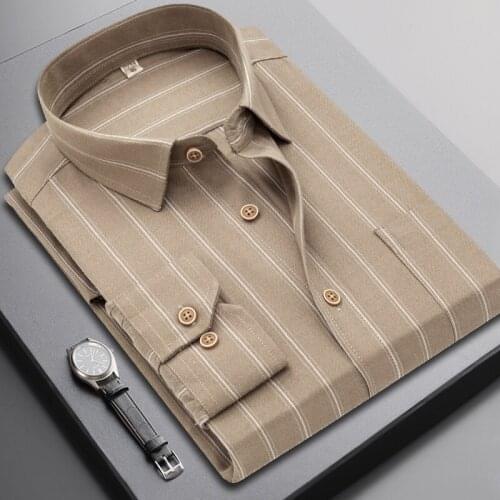 Mens New Business Striped Slim Fit Four Season Shirt Casual Professional Tooling Bank Formal Jacket Men Shirt Dad Work Clothes