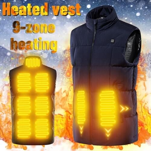 Mens 9 Zone Outdoor USB Smart Thermostatic Electric Heating Vest Carbon Fiber Heating Jacket