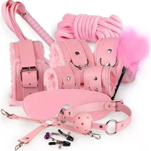 BDSM Kits Adults Sex Toys For Women Men Handcuffs Nipple Clamps Whip Spanking Sex Metal Anal Plug Vibrator Butt Bdsm Bondage Set