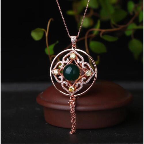 New 925 Silver Necklace,Inlay Color Zircon Mexican Blue Amber Four-leaf clover Pendant Necklace Free Shipping