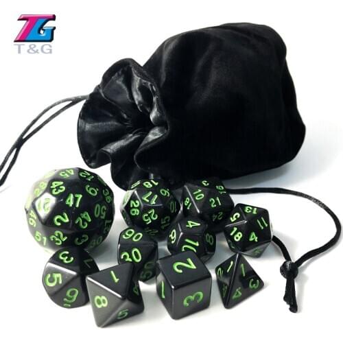 New arrival 10pcs Digital Black 4 Colors Dice Set D4,d6,d8,2xd10,d12,d20,d24,d30 D60 Plastic Cubes with Pouch for Rpg