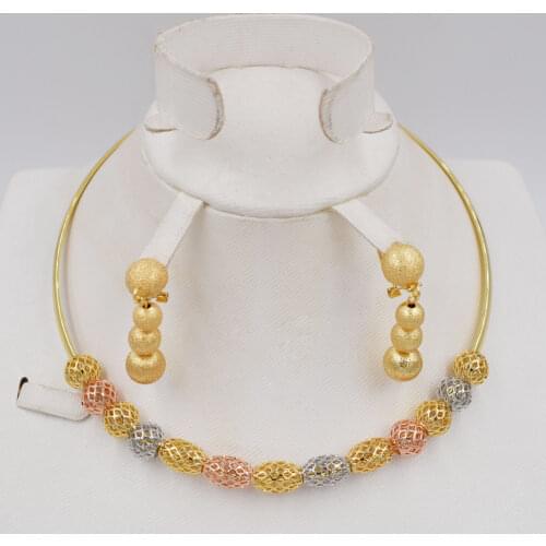 New design High Quality Dubai set 3color Gold Color Jewelry Set For Women african beads jewelry fashion jewelry New design Hi