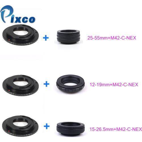 M42 Lens Adjustable Focusing Helicoid Macro Tube Adapter 25-55mm/12-19mm/15-26.5m + Lens Adapter M42 /C Mount Lens to NEX camera