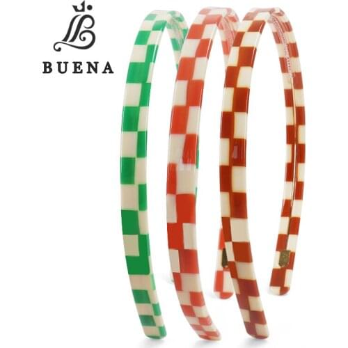 6 Pieces Grid Headbands Skinny Acetate Headband with Teeth Non-Slip 1cm Width Hairband Hair Accessories for Women Girls