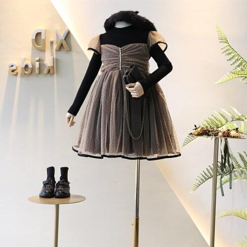 3-7 year old girl baby fashion dress small fragrance plus velvet thickened dress fake two princess winter new childrens dress