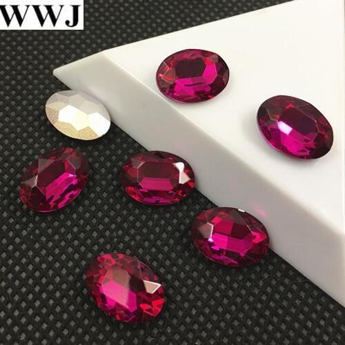 Fuchsia Color Pointback Oval Glass Crystal Fancy Stone 8x10mm,10x14mm,13x18mm,18x25mm,20x30mm For Jewelry Making,DIY
