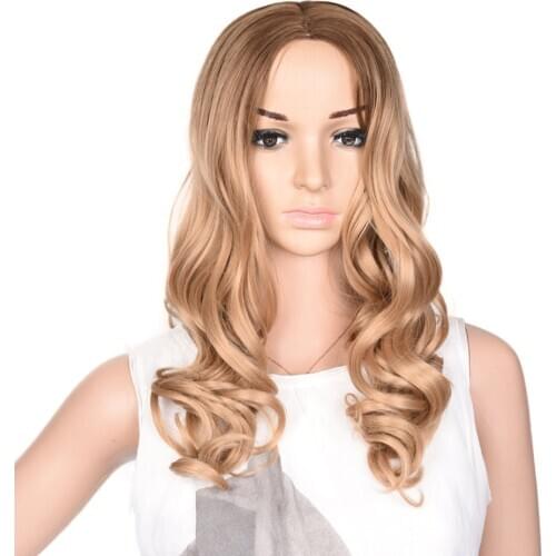 Long Wavy Brown Blonde Synthetic Hair Heat Resistant Breathable African American Wig